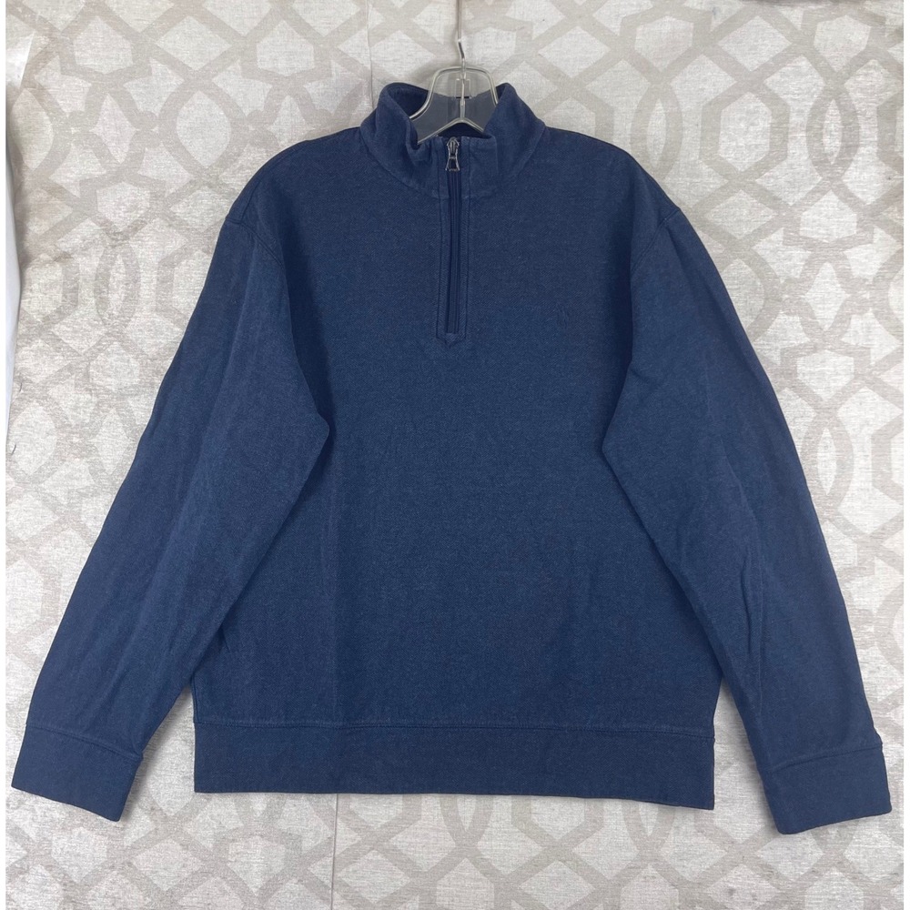 Polo Ralph Lauren Mens Medium Navy Blue Herringbone Quarter Zip Pullover Sweater